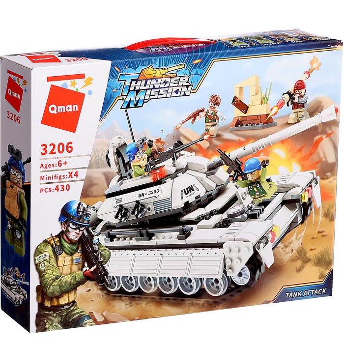 Конструктор Qman Миротворцы «Боевой танк», 4 минифигуры, 430 деталей