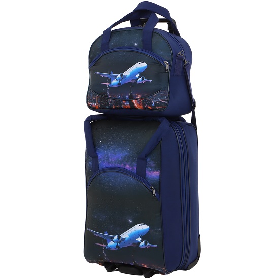 Чемодан малый 37 л (S) с сумкой Sacvoyage, отдел на молнии, с расширением, цвет тёмно-синий