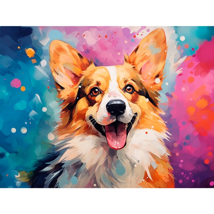 Алмаз мозаика Красочный корги квадратная 30x40 без подр.,с полн.зап. (30цв) Арт.НД-2045