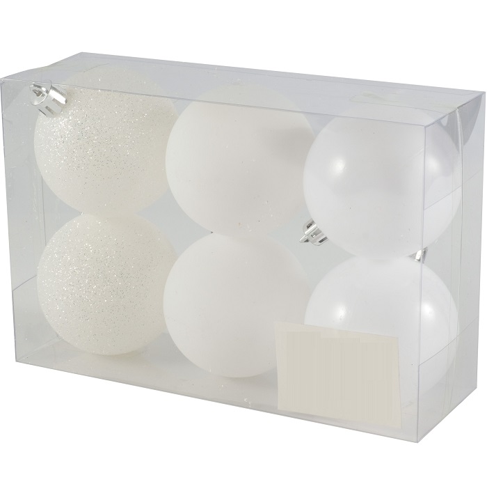 Набор шаров 6 см, 6 шт, цвет: бел (2шт с блестками, 2шт мат, 2шт глянц) SYQA- 0123123-03 арт.106306