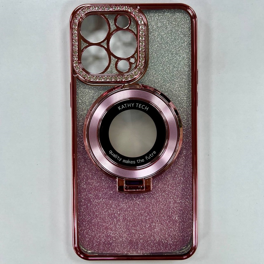 Задняя накладка NONAME для iPhone 14 Pro Max  с гальваническим магнитным держателем цвет розовый