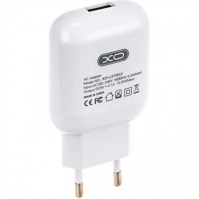 Сетевое ЗУ 1USB 2.4A XO-L37 Type-C, белое