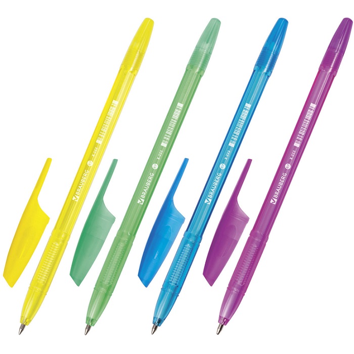 Ручка шарик. синяя 0,7мм X-333 NEON,  корпус тонир. ассорти BRAUBERG арт. BP154