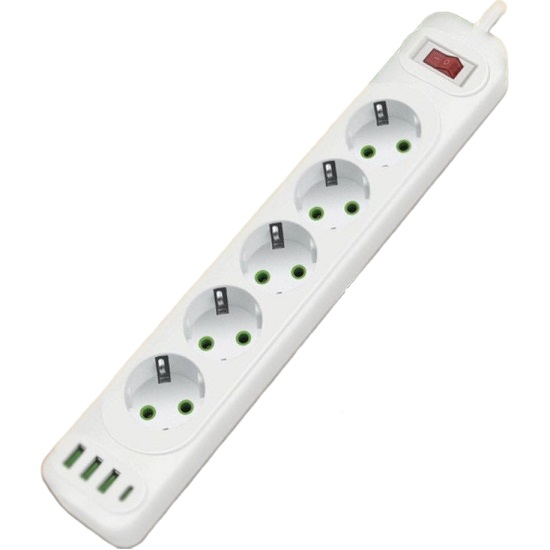 Сетевой фильтр  3.0м AGNI 5 розеток, 3xUSB, 1xType-C, белый