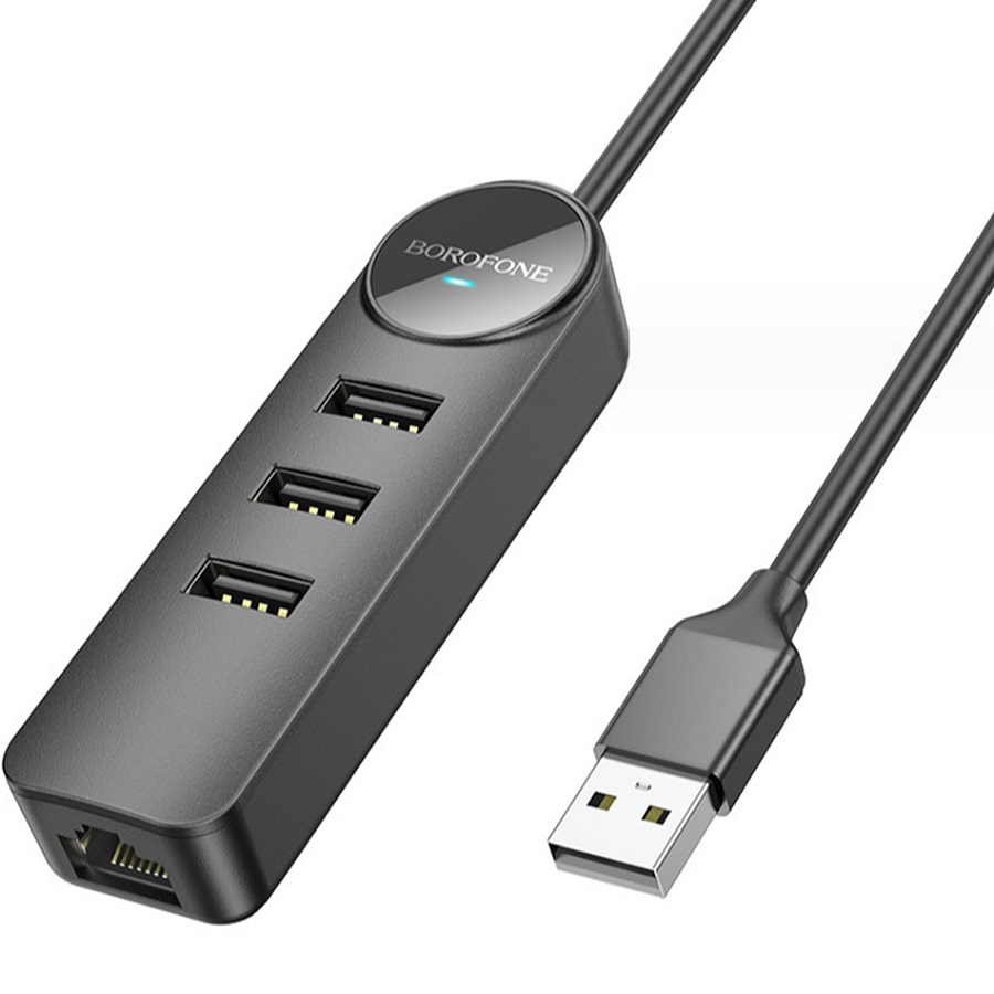 USB-Хаб BOROFONE DH6 Erudite 4-in-1, 3 USB2.0 , RJ45,  кабель USB 1.2м, чёрный