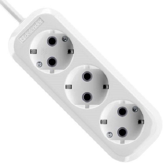 Сетевой удлинитель  1.5м DEFENDER R330 3 гнезда, 1,5 метра, 16А/3500Вт, с/з, ПВС 3х1,0мм, белый