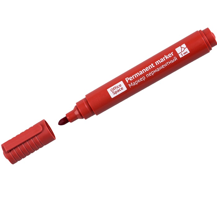 Маркер перманентный OfficeSpace "8004А" красный, пулевидный, 3мм 265704