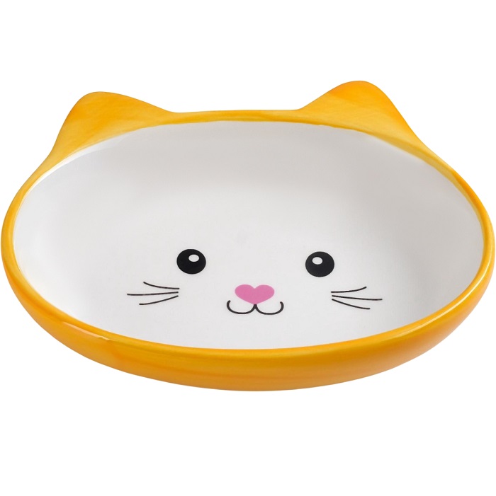 Миска керамическая «Кошачья мордочка» 200 мл - 14×12×3.5 см, жёлтая/белая