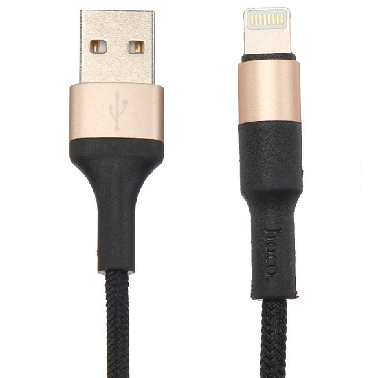 Кабель USB <--> Lightning  1.0м HOCO X26 Xpress переплёте, чёрный, с золотой вставкой