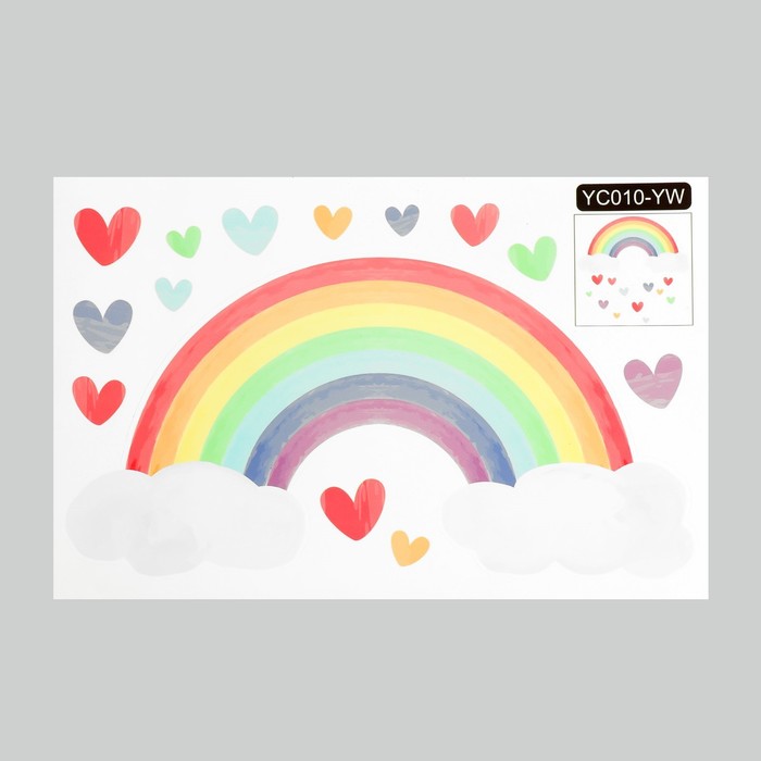 Наклейка пластик интерьерная фосфорная "Радуга с сердечками" 29х19 см   9039312