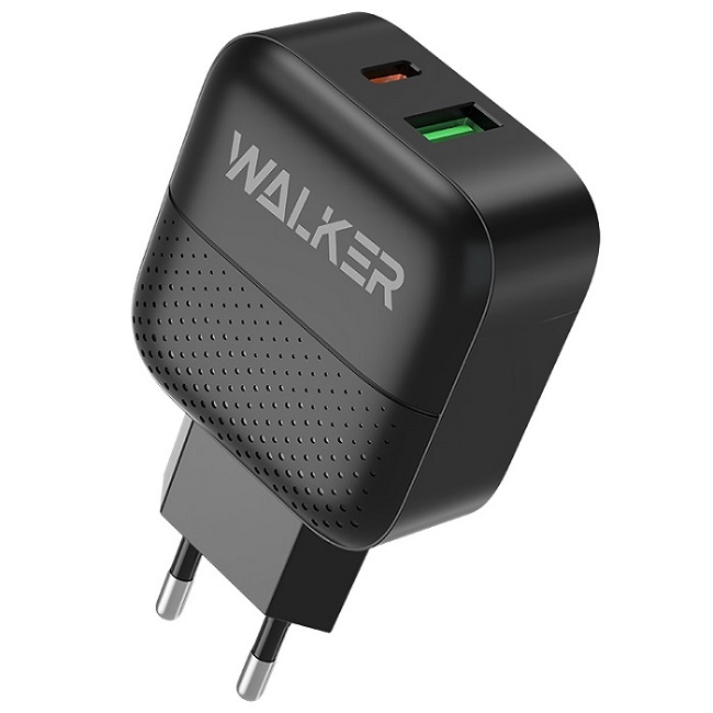 Сетевое ЗУ 1USB/1Type-C 3.4A WALKER WH-37 черное, QC 3.0+PD