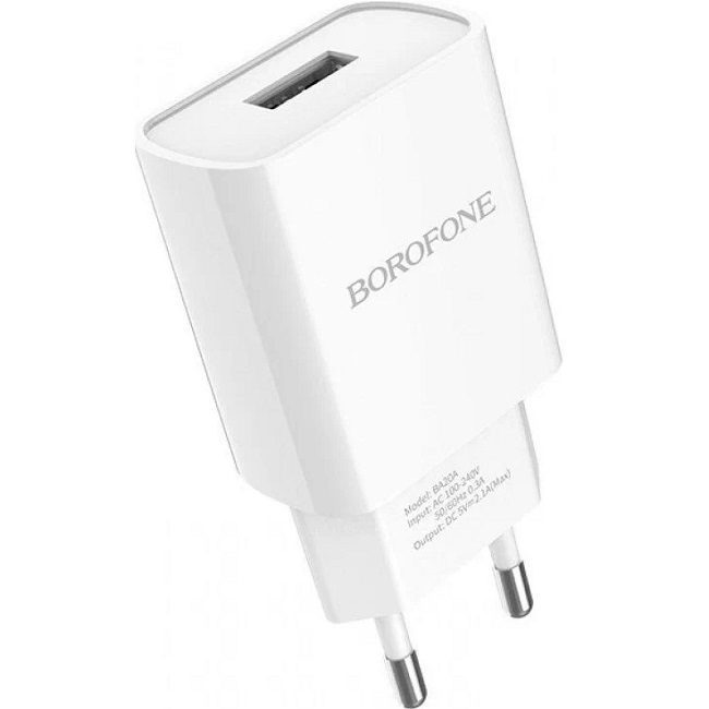 Сетевое ЗУ 1USB 2.4A BOROFONE BA21A, Longjourney, белый