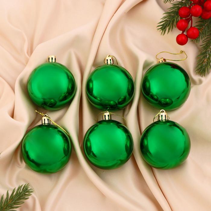 Набор шаров пластик d-6 см, 6 шт "Глянец" зелёный 735676