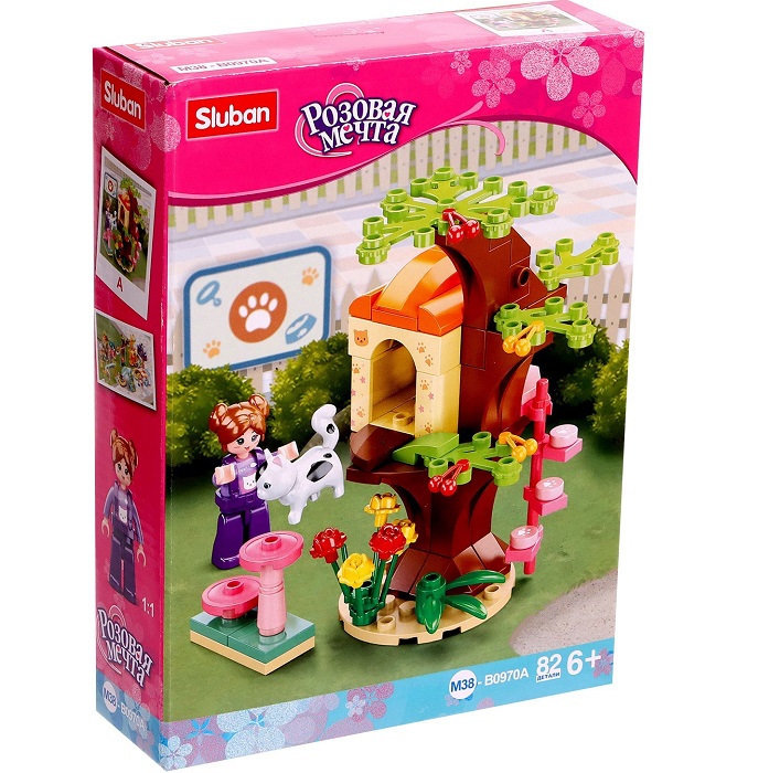 Конструктор Sluban Розовая мечта «Кошачий домик на дереве», 82 детали