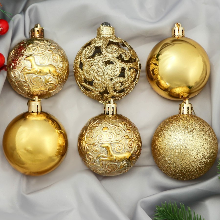 Набор шаров пластик d-6 см, 9 шт "Ёлочка в кружевах" золото 4316802