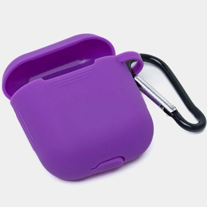 Силиконовый чехол SILICONE CASE для Airpods 1/2, №06_фиолетовый , с карабином
