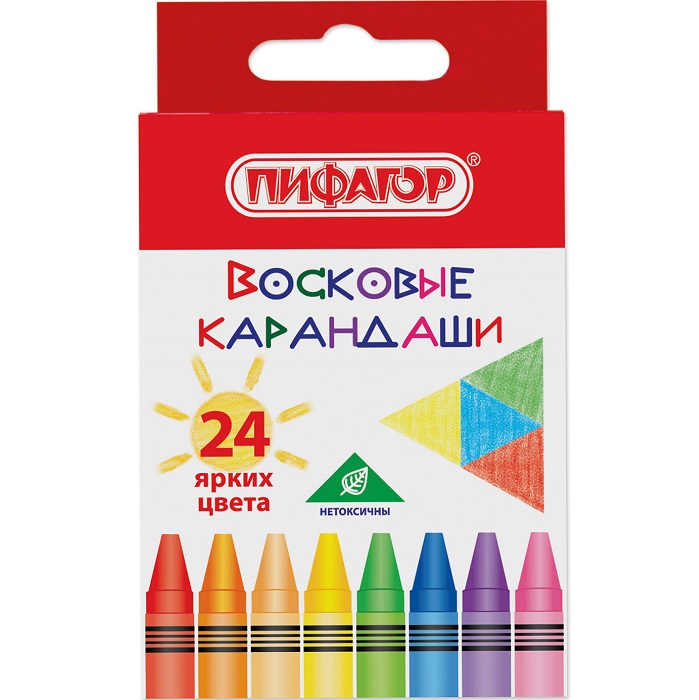Восковые мелки ПИФАГОР "СОЛНЫШКО", НАБОР 24 цв., 227281