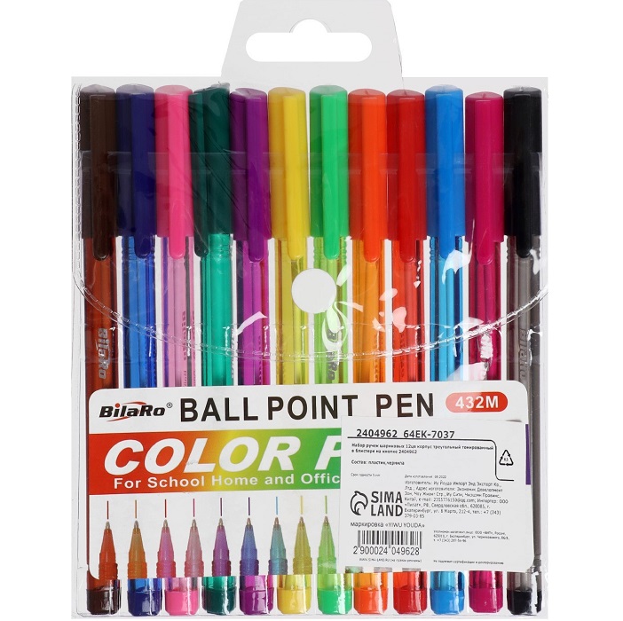 Набор ручек шариковых, 12 цветов, треугольный, тонированный корпус, в блистере на кнопке