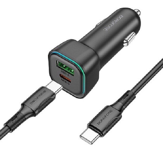 Авто ЗУ 1USB/1Type-C BOROFONE BZ28A, Trophie, черный, 30Вт, кабель Type-C-Type-C
