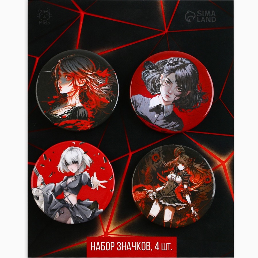 Набор закатных значков аниме "Черно красный" , диам. 38мм, 4 шт 9594326