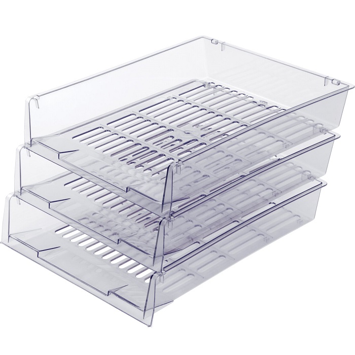 Лотки горизонтальные для бумаг, КОМПЛЕКТ 3 шт., 340х270х70 мм, прозрачный, BRAUBERG "Office", 237258