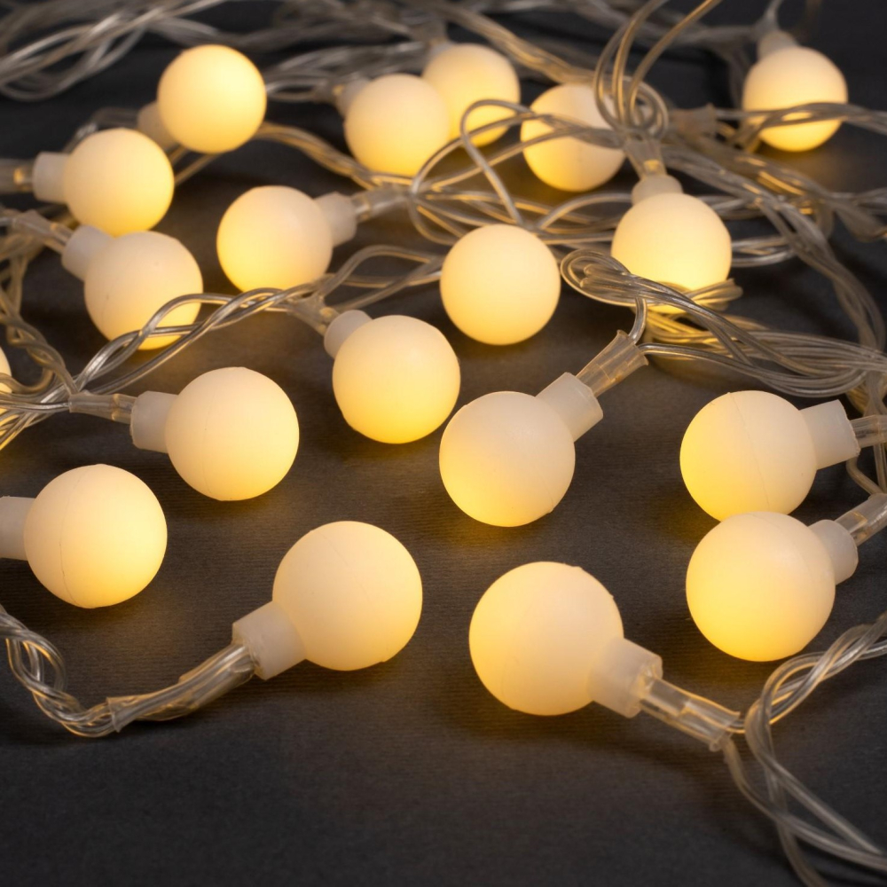 Гирлянда "Нить - с насадками" 5 м, «Шарики белые», свечение тёплое белое, 8 режимов, IP20
