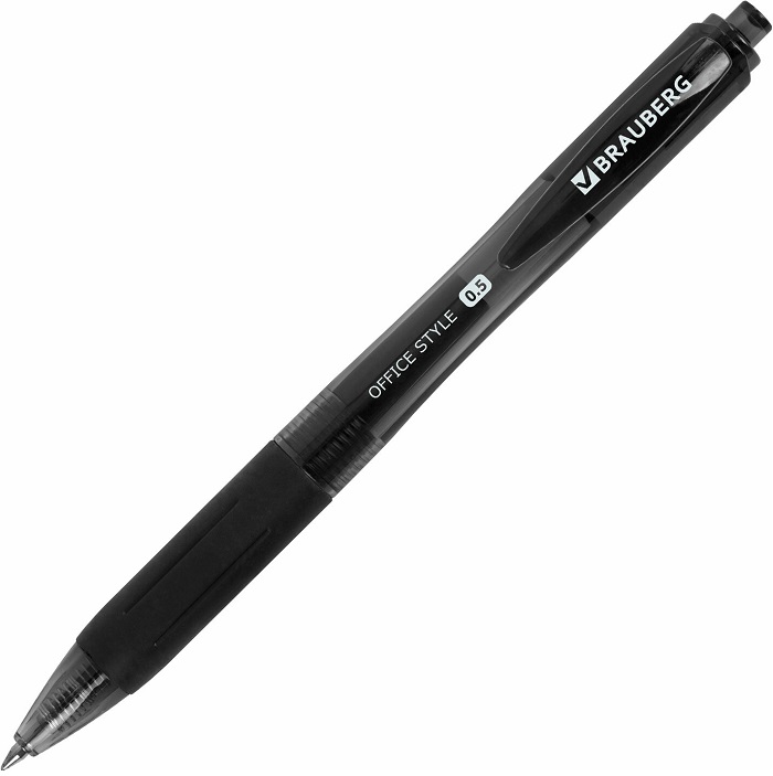 Ручка гелевая BRAUBERG Office Style ЧЕРНАЯ 144123 автоматическая с грипом