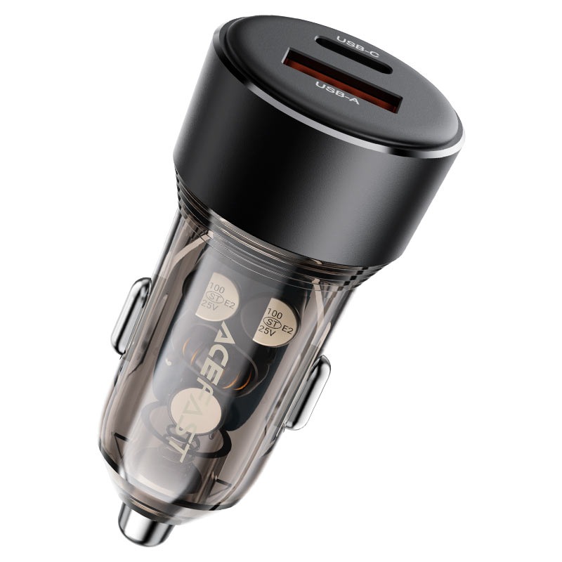Авто ЗУ 1USB/1Type-C ACEFAST B12, чёрный, прозрачный, 60Вт (6974316282914)