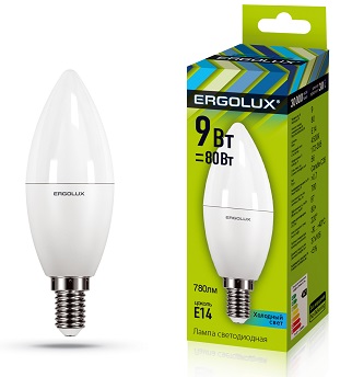 Лампа светодиодная ERGOLUX C35 9W/4000/E14) NEW