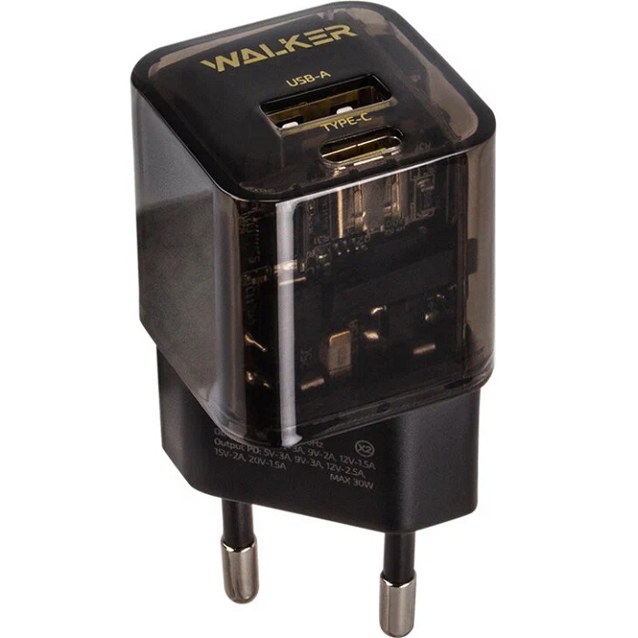 Сетевое ЗУ 1USB/1Type-C 3A WALKER WH-61 GaN, Lightning, черное