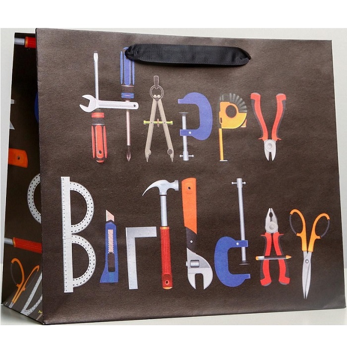 Пакет крафтовый горизонтальный Happy birthday, ML 27 × 23 × 11.5 см