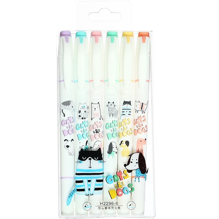 Набор маркеров-текстовыделителей 6 цветов, Собака и кот 9656413