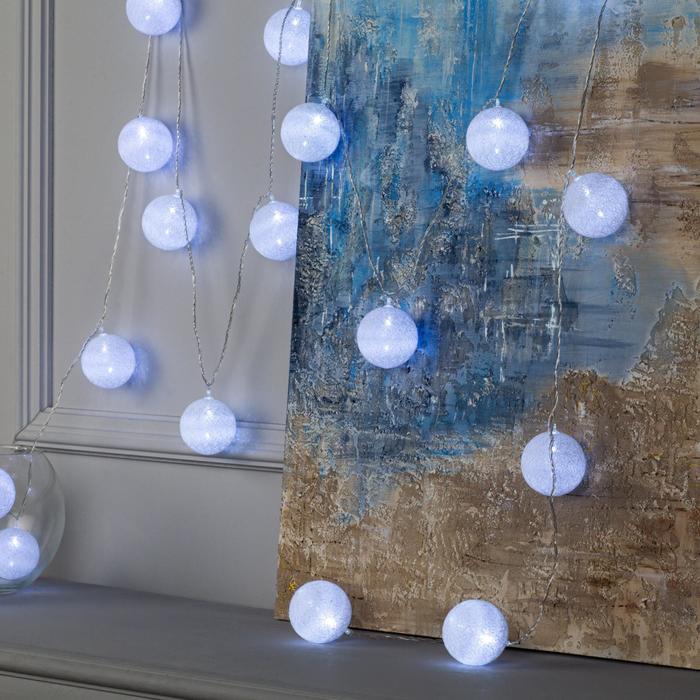 Гирлянда "Нить - с насадками" 5 м, «Клубки белоснежные», свечение белое, IP20