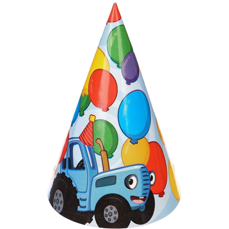Набор бумажных колпаков, на 6 персон "С Днем Рождения", Синий трактор 10052378