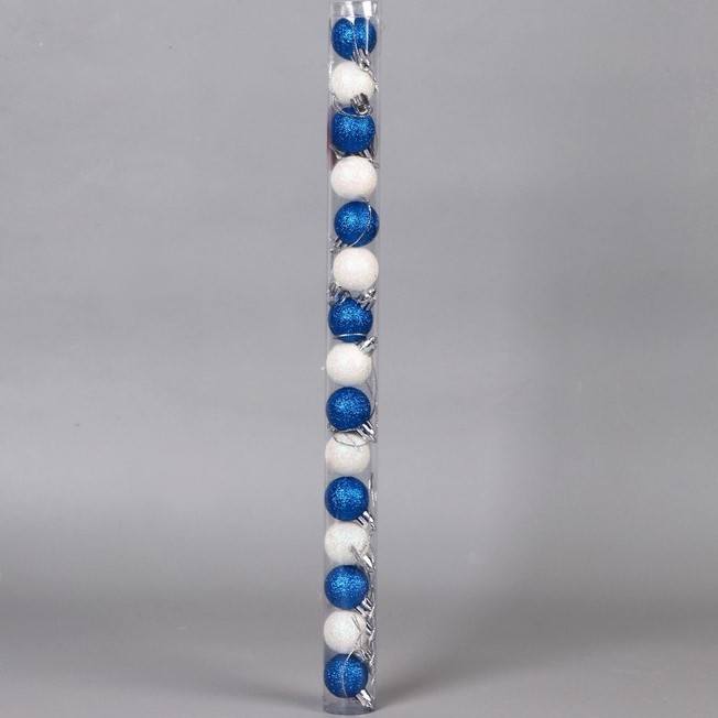 Набор шаров пластик d-3 см, 15 шт "Блеск" белый и синий 2122474