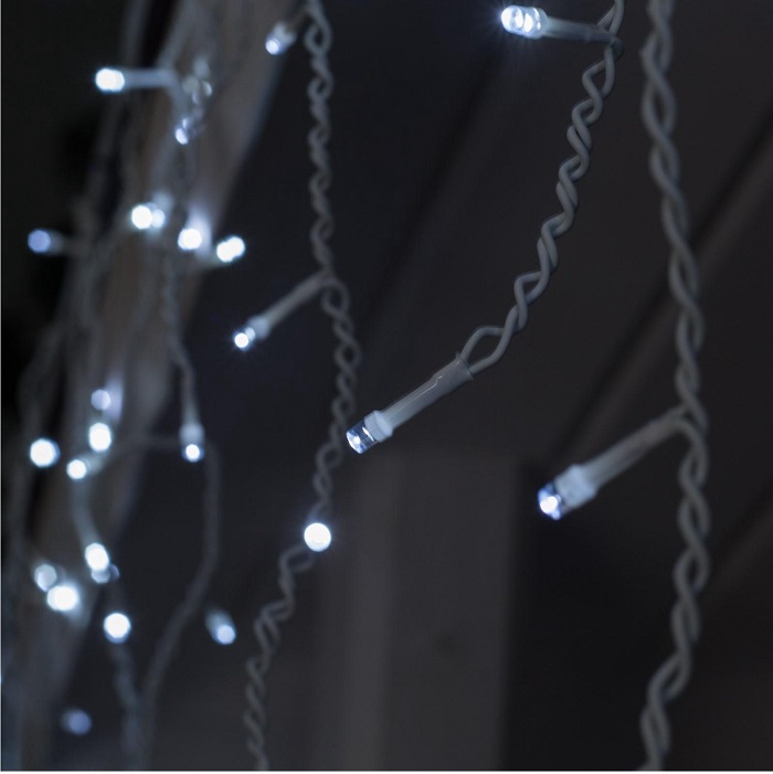 Гирлянда «Бахрома» 3×0.6 м, IP44, УМС, белая нить, 160 LED, свечение белое, 220 В 1080174