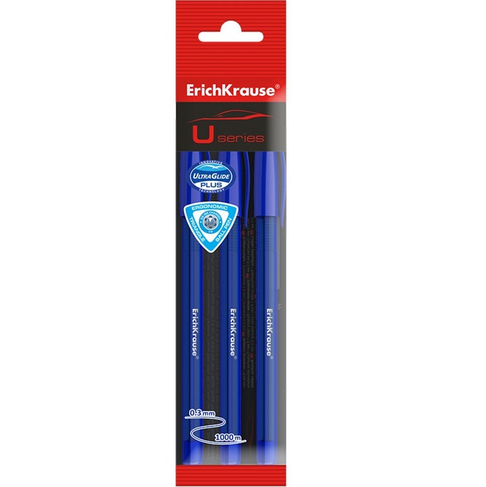 Набор ручек шариковых 3 штуки, ErichKrause U-108 Original Stick корпус тонированный синий 9521493