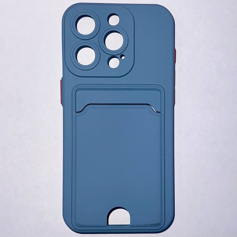 Силиконовый чехол BUTTON для iPhone 15 PRO, серый, с карманом для пластик карт