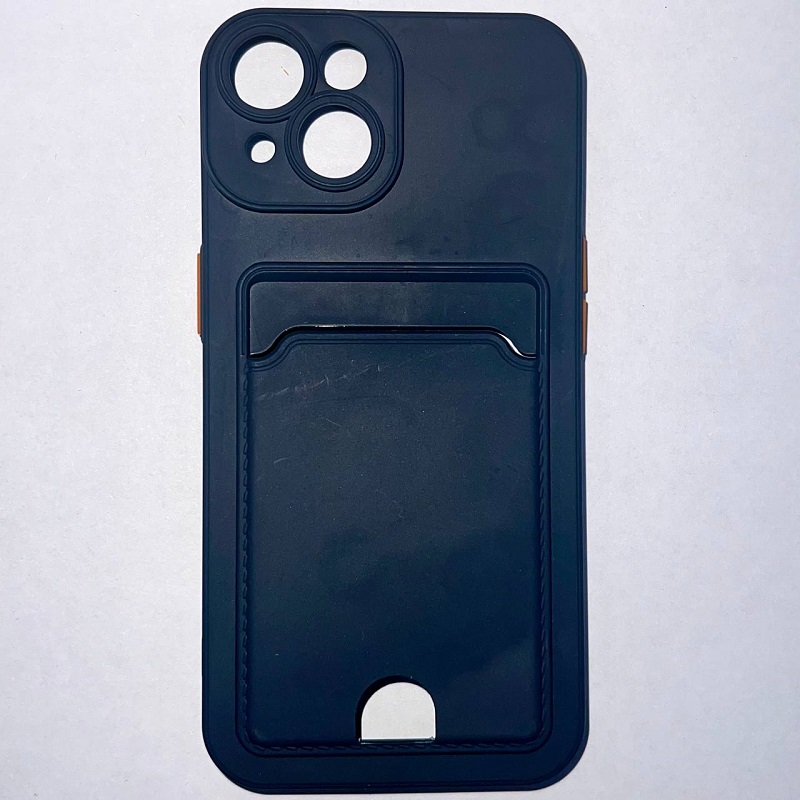 Силиконовый чехол BUTTON для iPhone 14 (Темно-синий) с карманом для пластиковых карт
