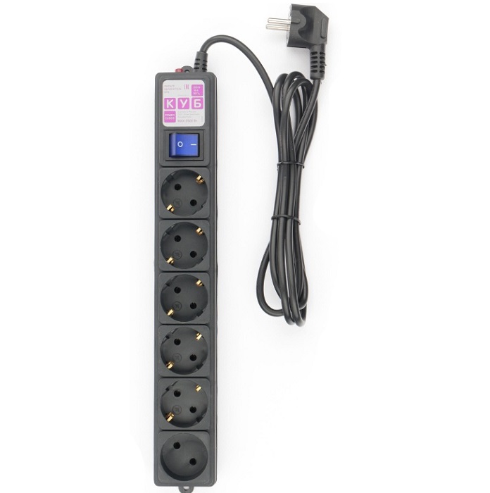 Сетевой удлинитель  3.0м POWER CUBE SPG6-B1, черный, 6 розеток, 16А