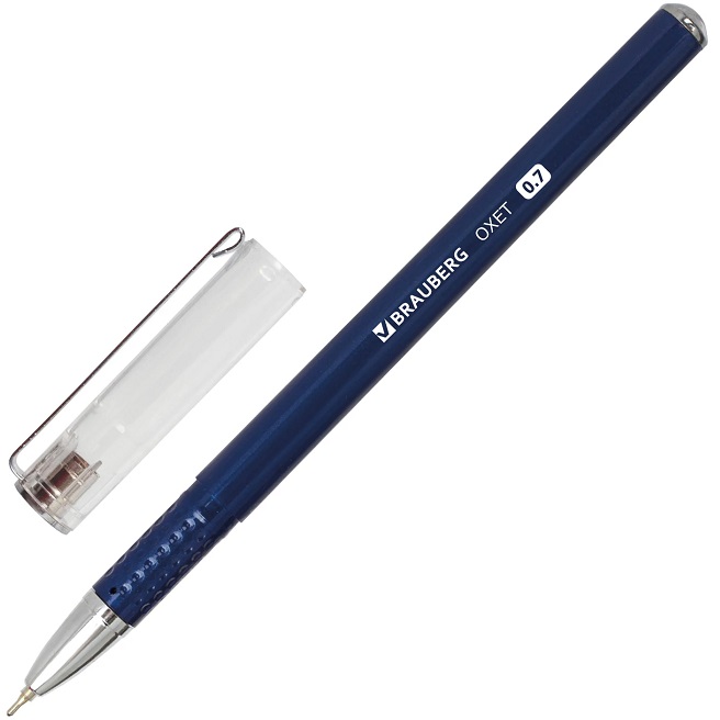 Ручка шариковая масляная BRAUBERG "Oxet", СИНЯЯ, корпус синий, игольчаиый узел 0,7 мм, 143002