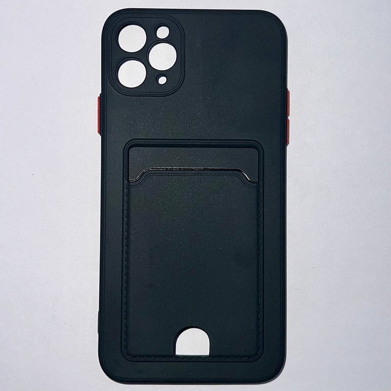 Силиконовый чехол BUTTON для iPhone 11 PRO MAX черный с карманом для пластиковых карт