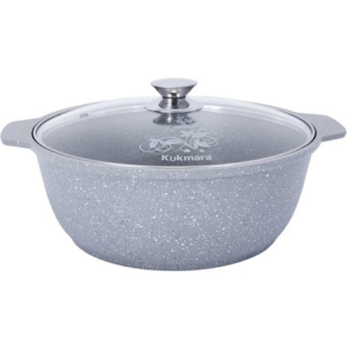 Кастрюля-жаровня 3л KUKMARA жмс32а, светлый мрамор, со стеклянной крышкой