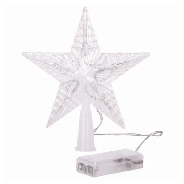 Звезда на ель ЗОЛОТАЯ СКАЗКА 10 LED, 16,5 см,прозрачный корпус, 3 цвета, на батарейках, 591272