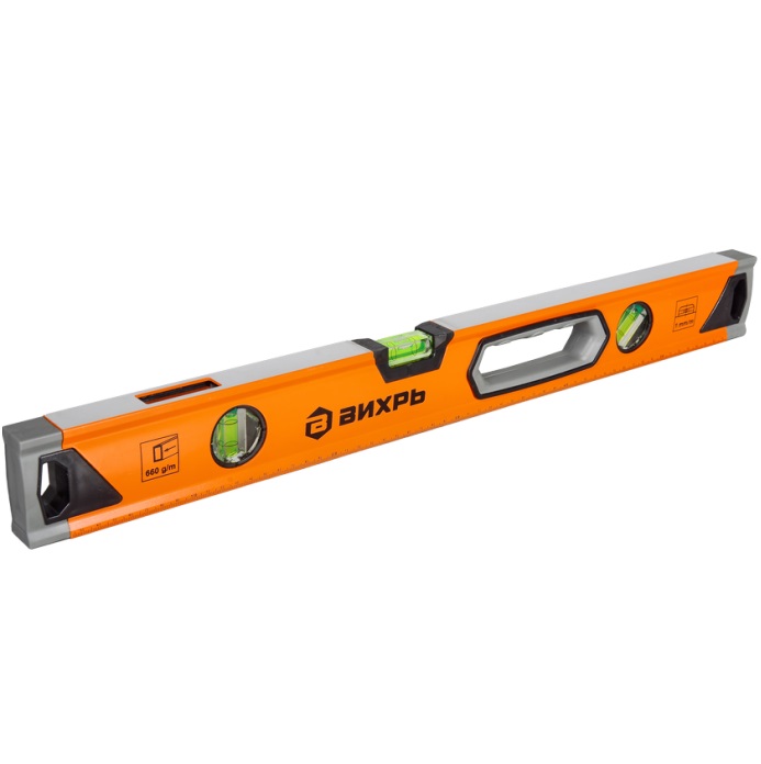 Уровень алюминиевый "Усиленный" 600 мм, 3 глазка (1 зеркальный), 2 комп.рукоятки ВИХРЬ 73/11/4/10