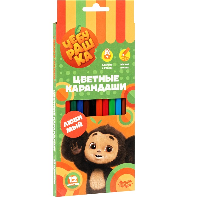 Карандаши цветные Мульти-Пульти "Чебурашка", 12цв., заточен., картон, европодвес CPЧБ_52996