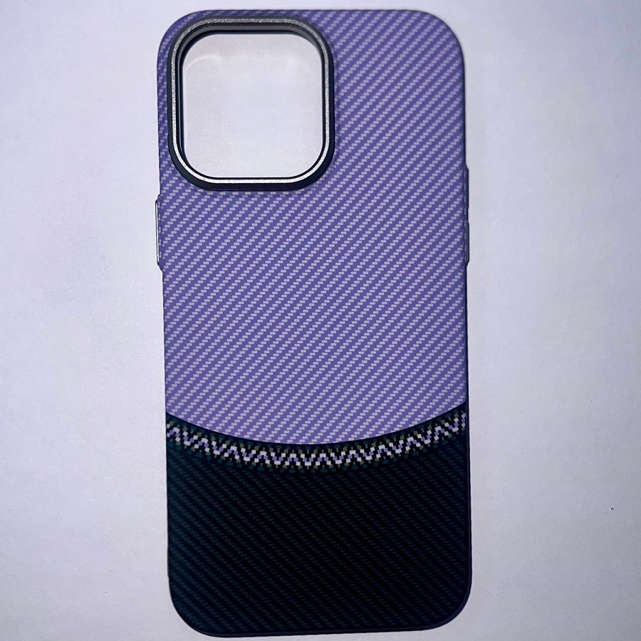Задняя накладка LUXO Life Plus для iPhone 14 Pro Max карбон Черный\лавандовый с полосой