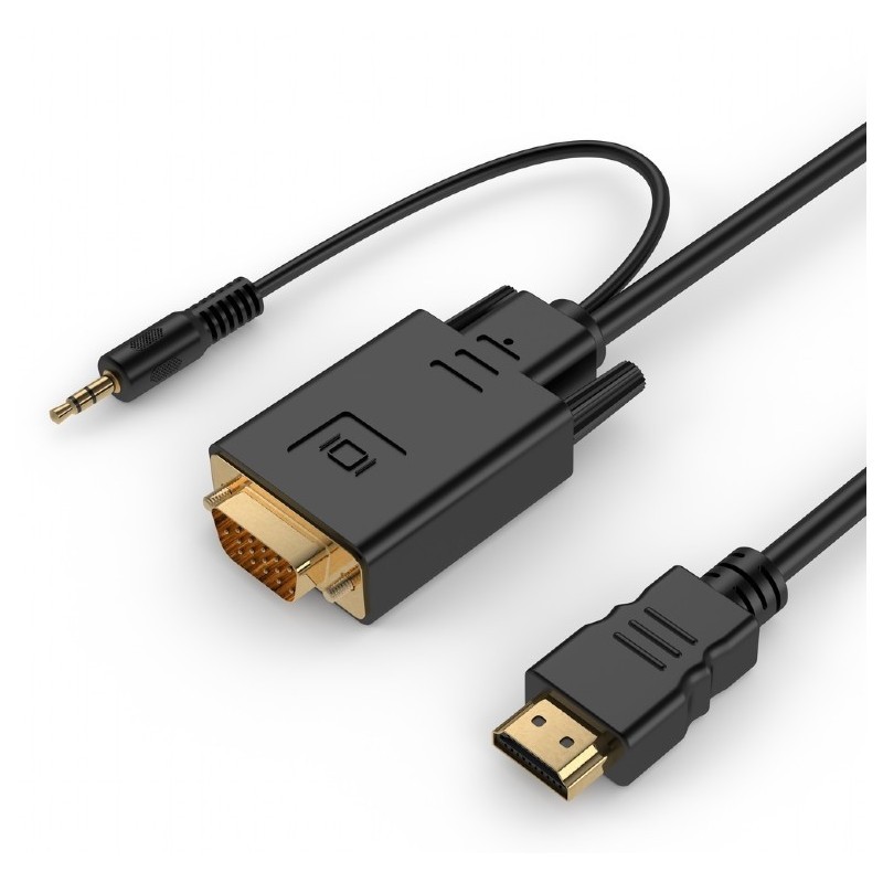 Кабель HDMI <--> VGA  1.8м Cablexpert A-HDMI-VGA-03-6 + Jack 3.5 черный, позол.разъемы, пакет