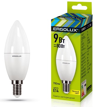 Лампа светодиодная ERGOLUX C35 9W/3000/E14) NEW
