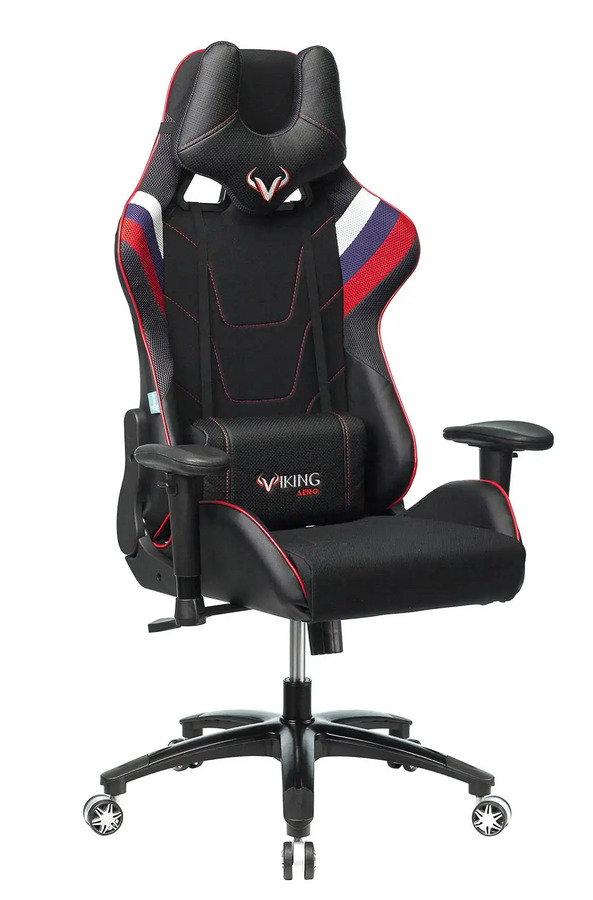 Кресло игровое БЮРОКРАТ VIKING 4 AERO RUS две подушки белый/синий/красный черный искусст.кожа/ткань